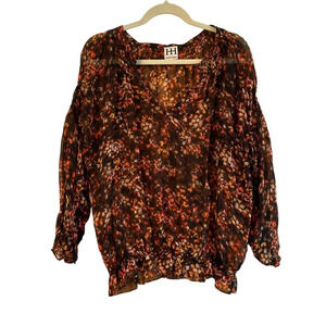 HAUTE HIPPIE FALL FLORAL SILK SHEER BLOUSE